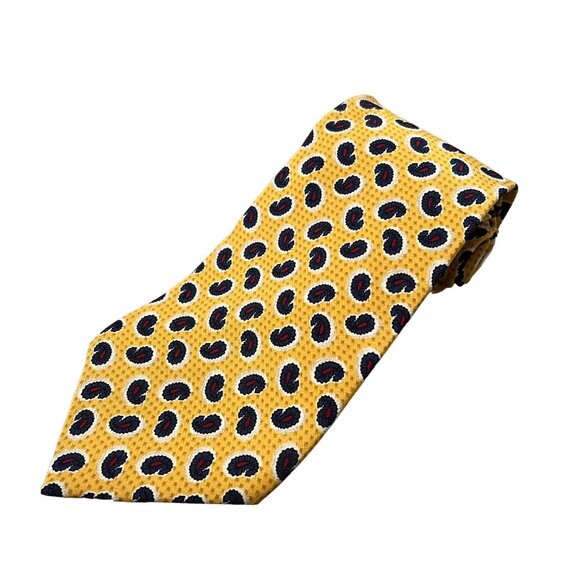 VTG Burberrys of London Mens Gold Navy Red Paisley Silk Classic Neck Tie